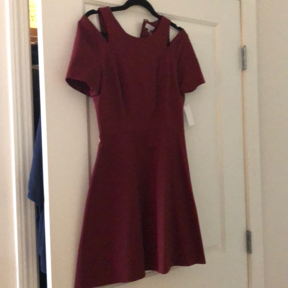 Cold shoulder wine colored mini dress